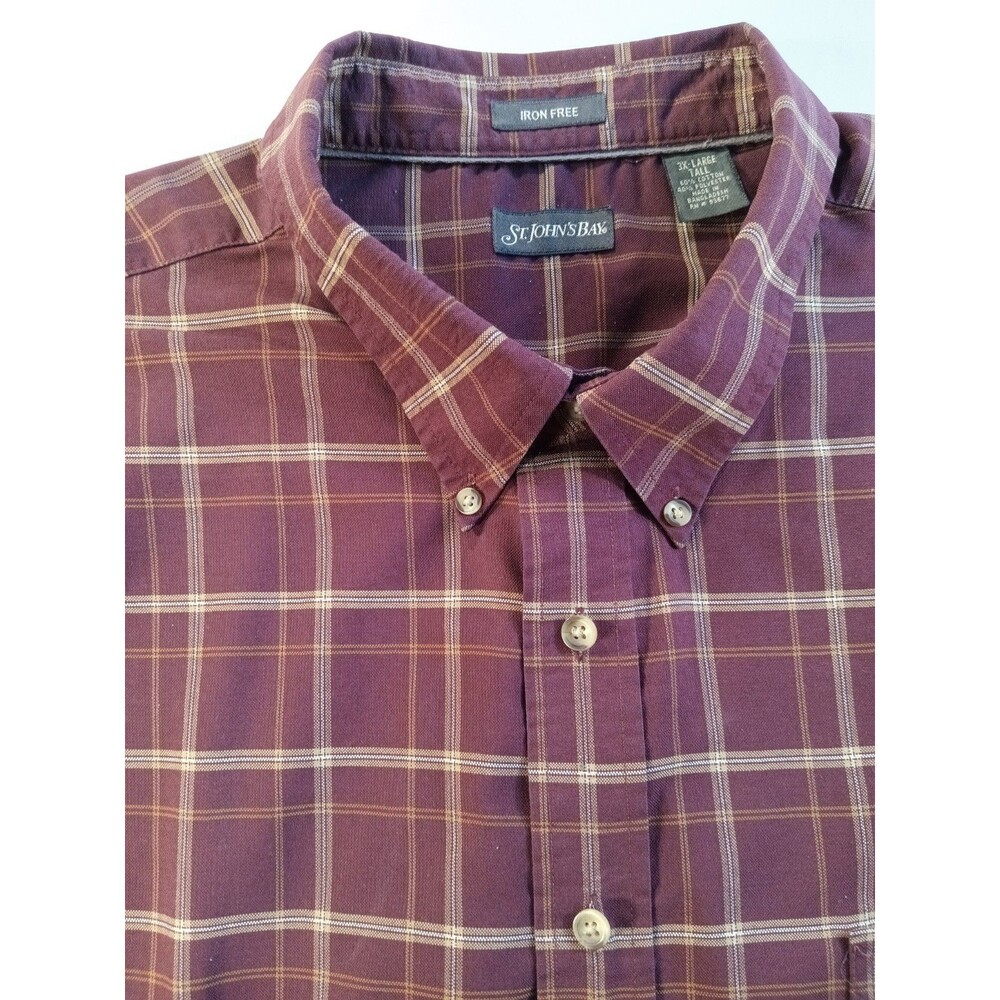 St Johns Bay Shirt Burgundy Beige Striped Long Sleeve 3X Large Tall
